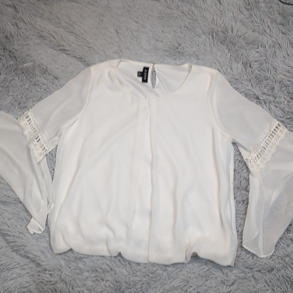A. Byer Shirt Womens XL White Top Sheer Comfort Casual Preppy Career